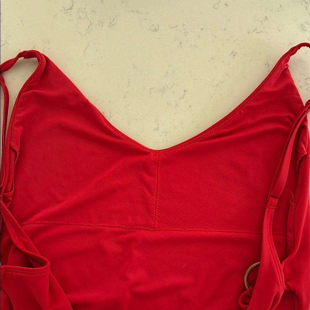 AERIE Red One Piece swimsuit side cut outs large - Picture 5 of 7